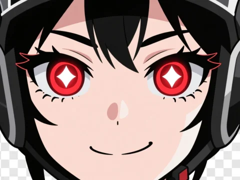 Anime Character with Glowing Red Eyes and Helmet