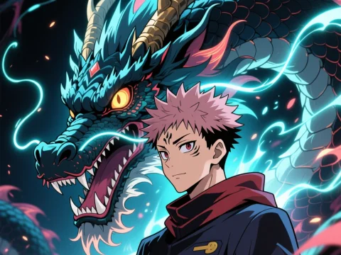 Anime Character with Majestic Dragon Spirit
