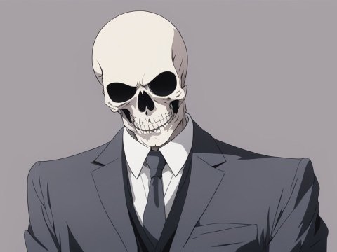 Anime Character with Skull Head in Formal Suit
