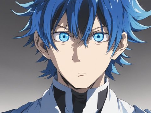 Anime Character with Striking Blue Hair and Eyes