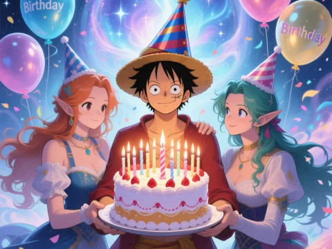 Anime Characters Celebrating a Magical Birthday
