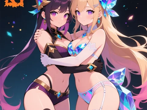 Anime Crystal Maiden Duo in Fantasy Crystal Outfits