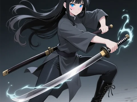 Anime Female Sorceress with Glowing Katana