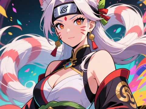 Anime Female Warrior with Fox Ears and Tail
