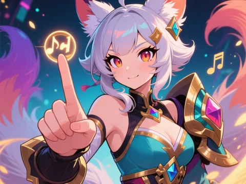 Anime Fox Girl Casting Magical Music Spell