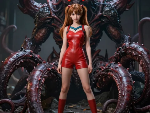 Anime Girl Facing Demonic Tentacle Monster