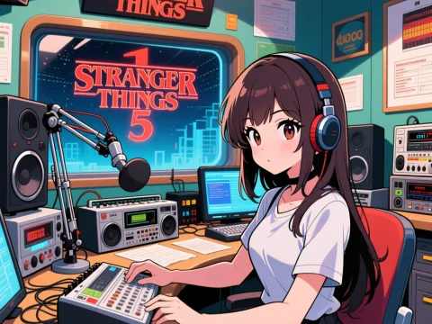 Anime Girl Hosting Stranger Things Radio Show