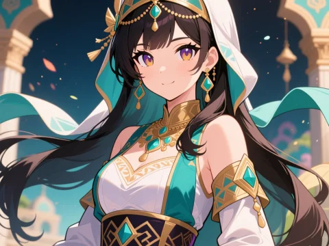 Anime Girl in Elegant Arabic Attire with Jewel Accents