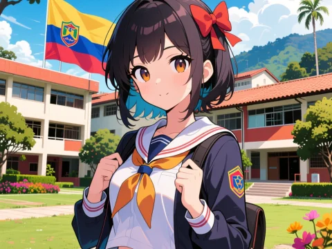 Anime Girl in School Uniform at University of Medellin Campus