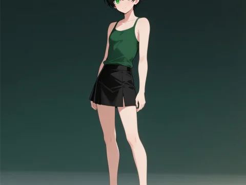 Anime Girl with Green Eyes in Stylish Outfit