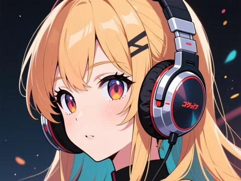 Anime Girl with Headphones in Studio Anime Style
