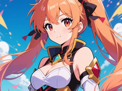 Anime Girl with Long Orange Hair and Vibrant Outfit