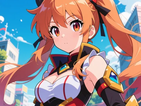 Anime Girl with Orange Hair in Futuristic Outfit