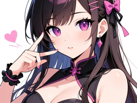 Anime Girl with Purple Eyes and Black Outfit