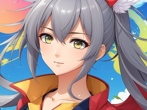 Anime Girl with Silver Hair and Red Ribbon