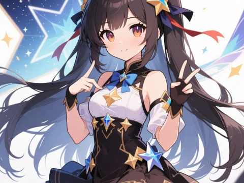 Anime Girl with Star-Themed Outfit and Twin Tails
