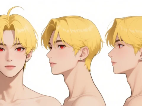 Anime Idol Character Turnaround with Blonde Hair and Red Eyes