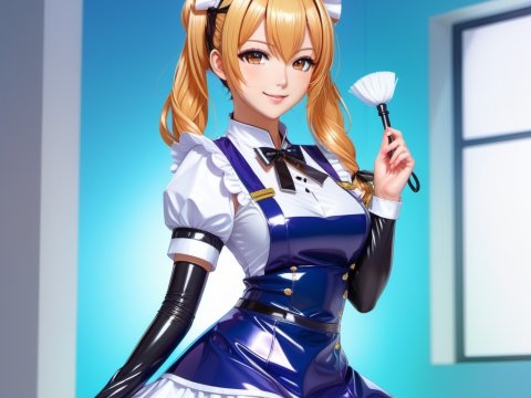Anime Maid Character in Glossy Outfit