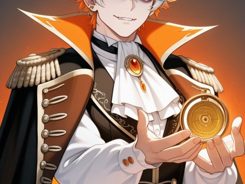 Anime Male Vampire Holding Golden Pocket Watch