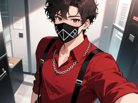 Anime Man Taking a Selfie Wearing a Stylish Mask