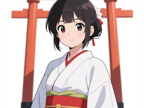 Anime Miko Girl in Traditional Shrine Attire