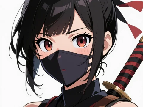 Anime Ninja Girl with Mask and Katana