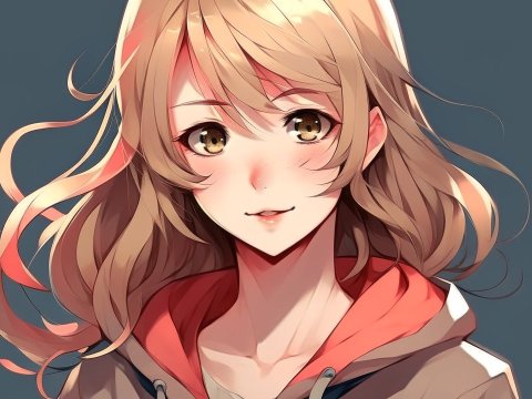 Anime Portrait of a Smiling Blonde Girl with Flowing Hair