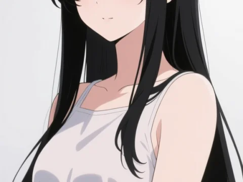 Anime Portrait of a Woman with Long Black Hair