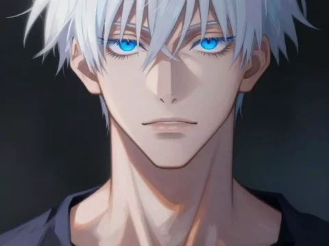 Anime Portrait of White-Haired Hero with Striking Blue Eyes