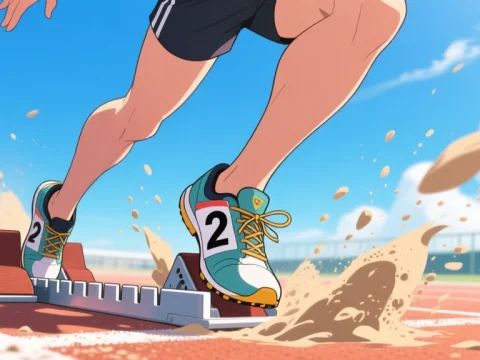 Anime Runner Starting a Race on Track