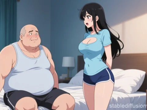 Anime Scene of Bald Man and Woman in Casual Room Setting