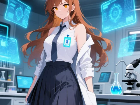 Anime Scientist in Futuristic Laboratory