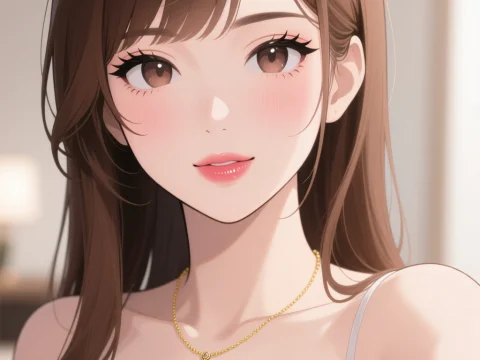 Anime Selfie of a Young Woman with Gold Necklace