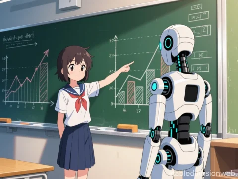 Anime Student Teaching Robot About Trading in Classroom