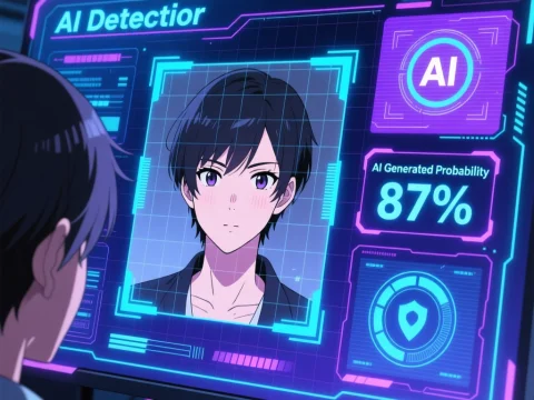 Anime Style AI Detection Interface Showing AI Generated Probability