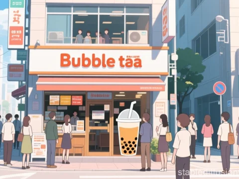 Anime Style Bubble Tea Shop Scene