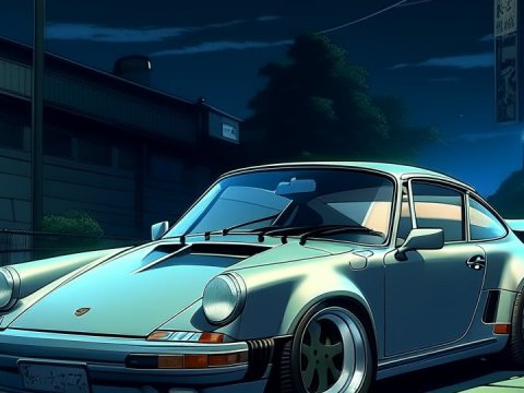 Anime Style Classic Porsche at Night