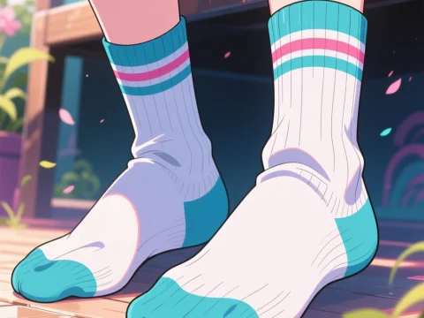 Anime Style Close-Up of Feet in Colorful Socks