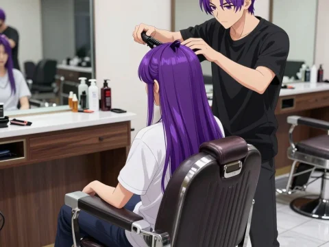 Anime Style Haircut Scene in Modern Barber Shop
