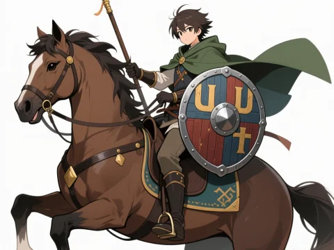 Anime Style Lone Horseman with Spear and Shield