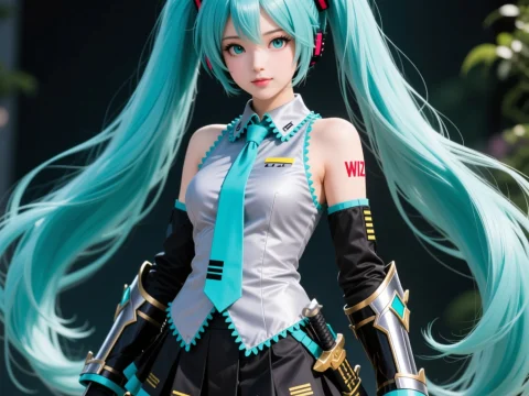 Anime Style Miku Warrior with Twin Tails and Sword