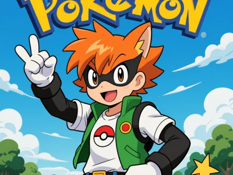 Anime Style Pokémon Trainer with Cat Features