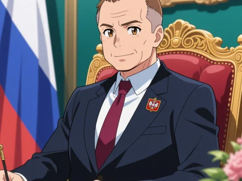 Anime Style Portrait of a Confident Politician in Office