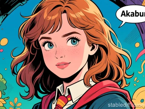 Anime Style Portrait of a Red-Haired Girl with Speech Bubble