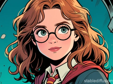 Anime Style Portrait of a Young Girl with Glasses and Red Hair