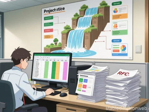 Anime Style Project Manager Working in Office