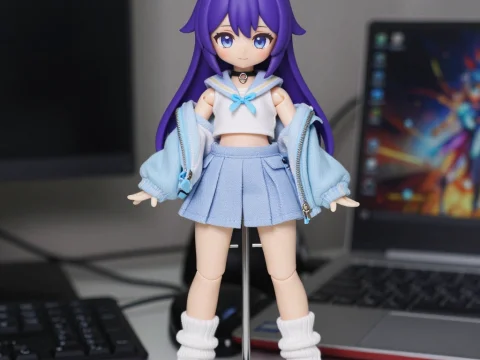 Anime Style Purple-Haired Doll in Casual Outfit