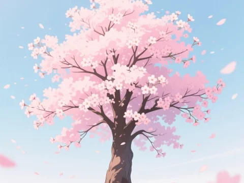 Anime Style Sakura Tree in Full Bloom