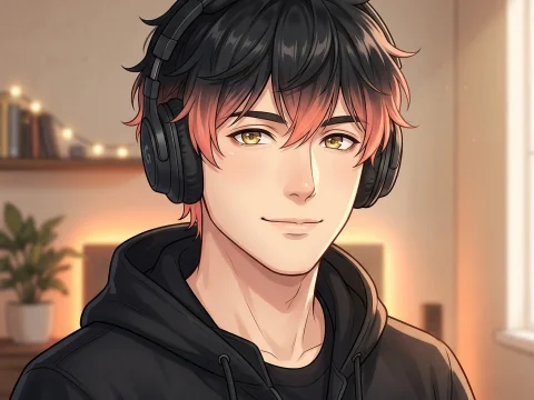 Anime Style Streamer Avatar with Headphones