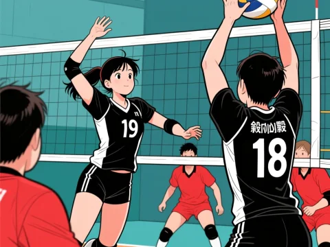 Anime Style Volleyball Match Action Scene